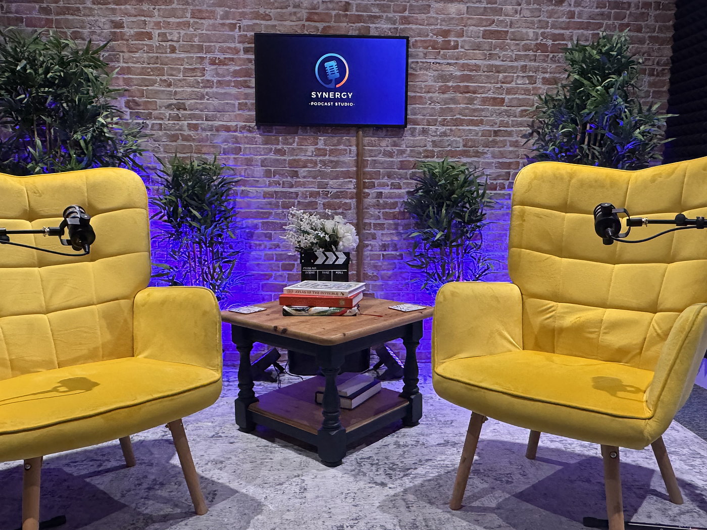 Yellow Chairs and brick wall setup